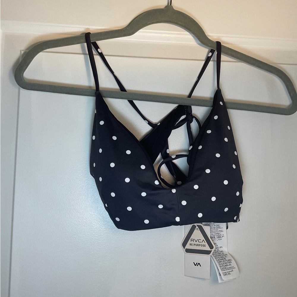 RVCA Womens Bikini Top NWT Size Extra Large XL 14 Cross Back Bralette Navy Blue
